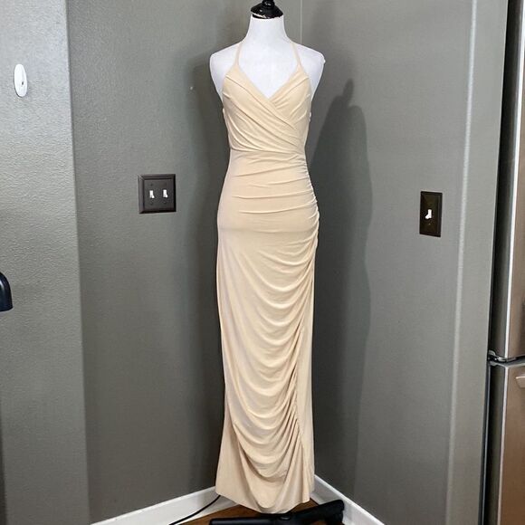 ASOS AX Paris Maxi Dress Maxi Length Ruched Creamy Nude color - Picture 15 of 16